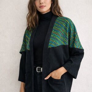 World Folk Handwoven Guatemalan Jacket Artisan Kimono Open Front